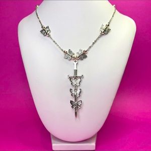 NWT Silver Chain Butterfly Beads Grunge Medieval Steel Sword Necklace Handmade